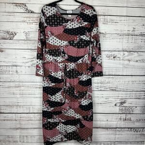 Women's One More Thyme Black Floral Mixed Print Knit Waist Tie Midi Dress 2X
